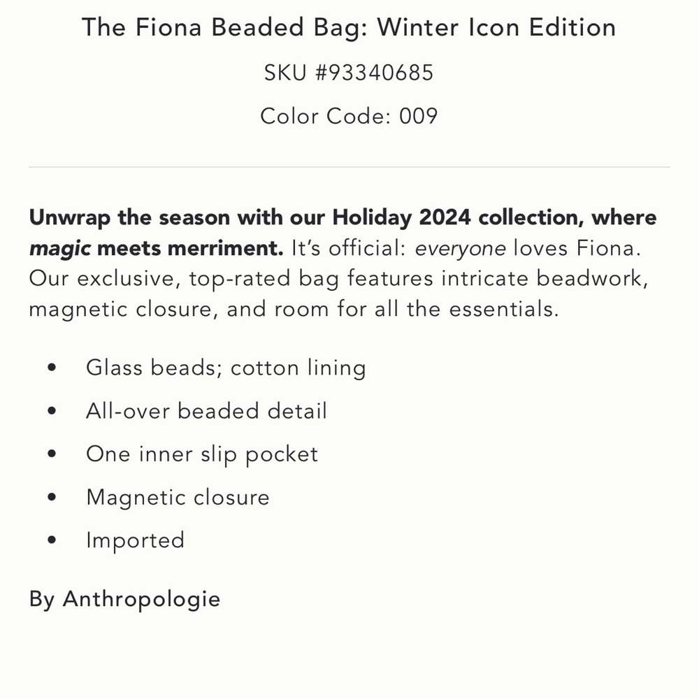 NWT new Anthropologie Fiona beaded shoulder bag holiday desserts black winter - Picture 4 of 17